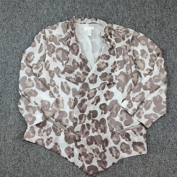 Chico's Modern Leopard Print Draped Open Front Jacket Size 1 Medium Neutral Chic — photo 2